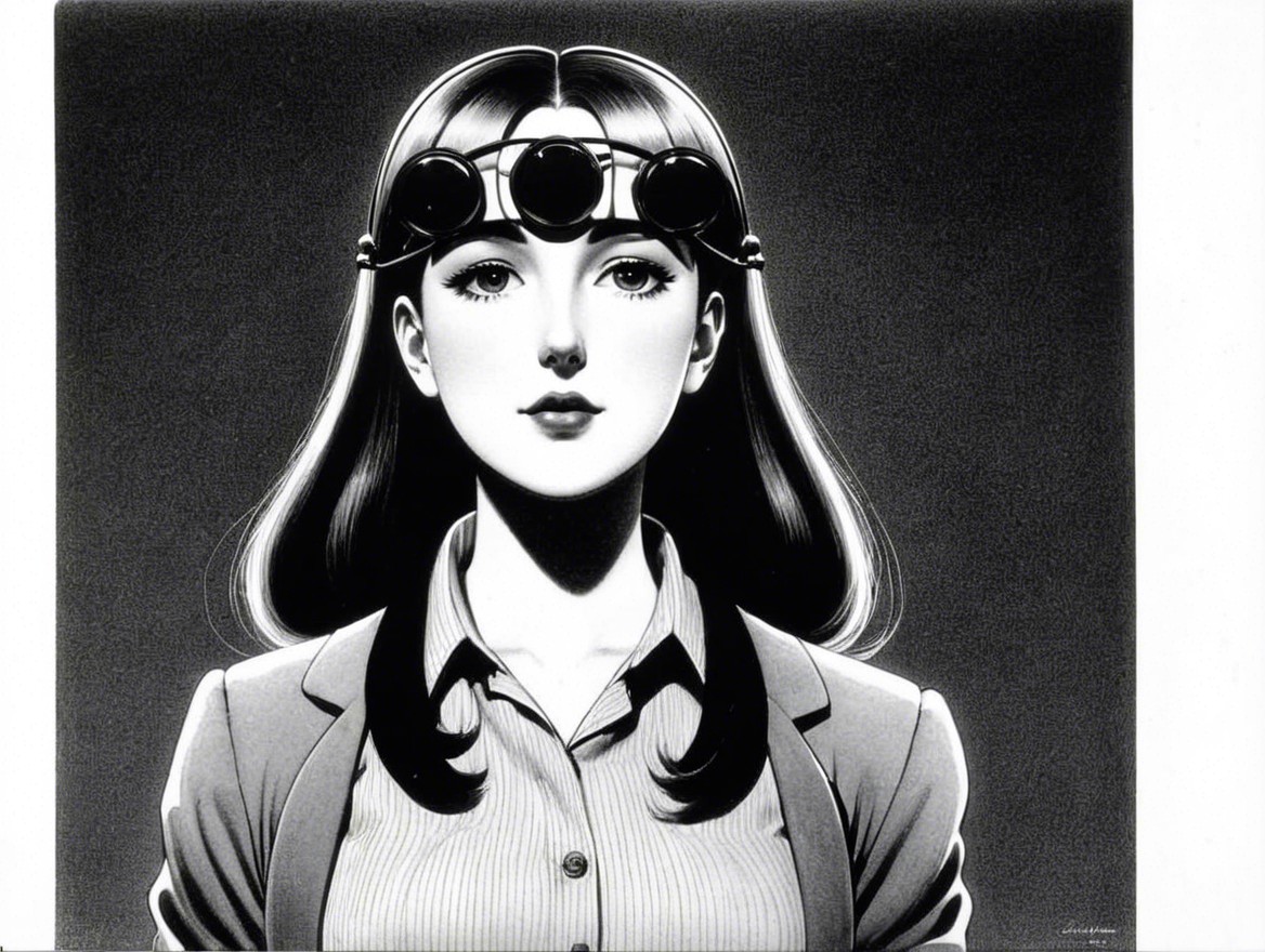 Monochrome Illustration of Confident Young Woman