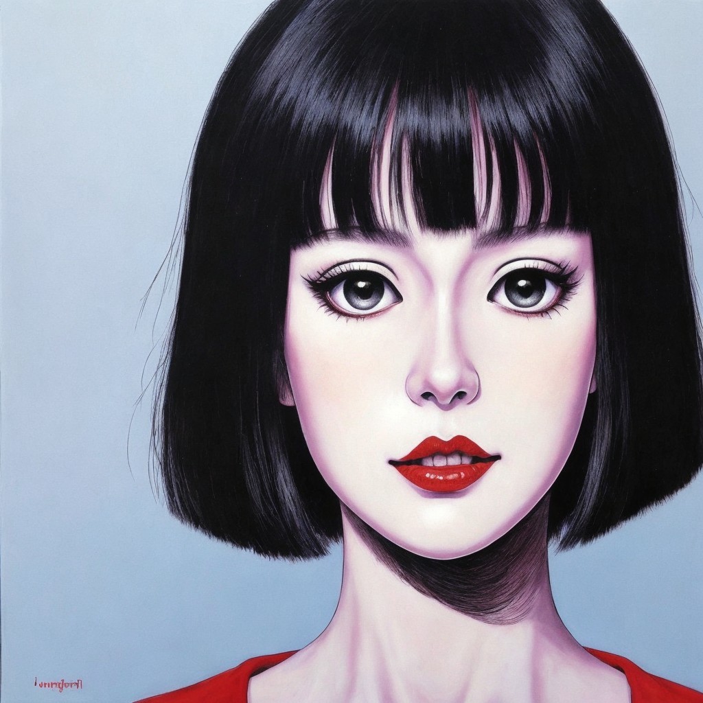 Portrait of a Young Woman with Black Bob Hairstyle
