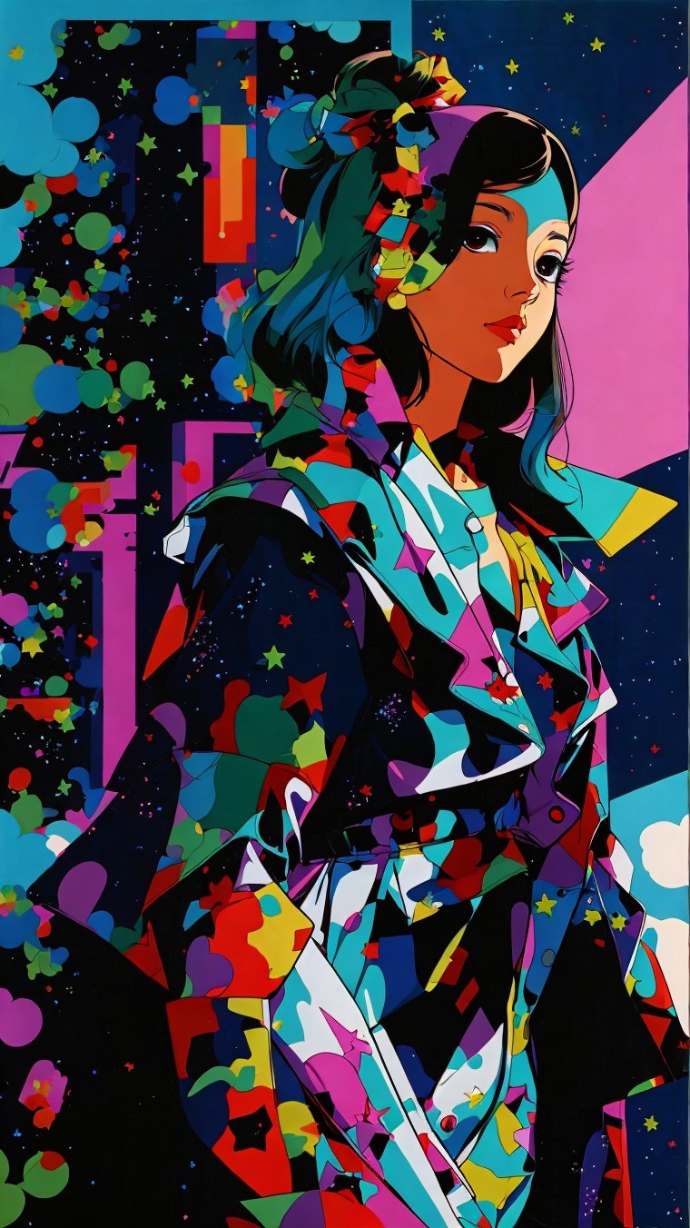 Stylish Female Figure in Vibrant Abstract Setting