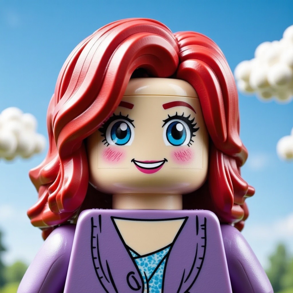 Colorful LEGO Minifigure with Red Hair and Purple Outfit