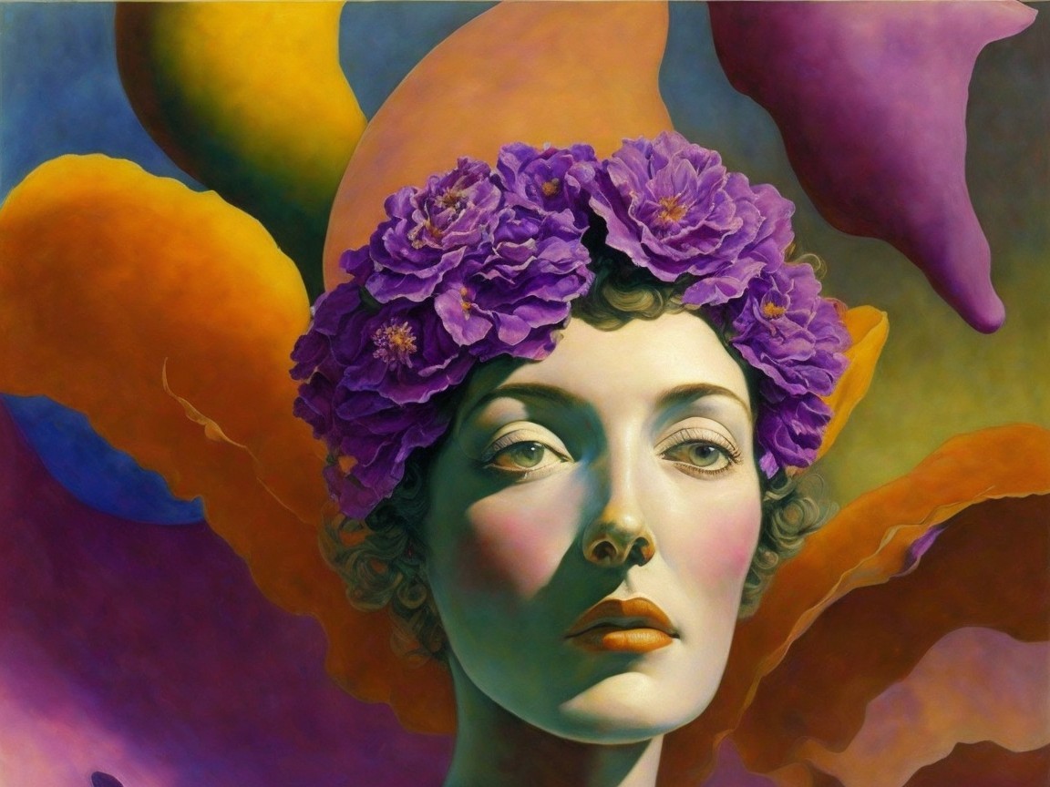 Surreal Portrait of a Woman with Flower Crown