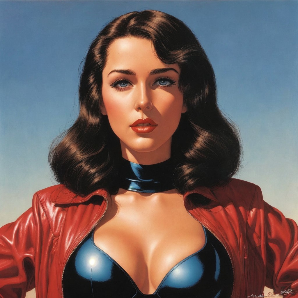 Glamorous Woman in Black Outfit with Red Jacket