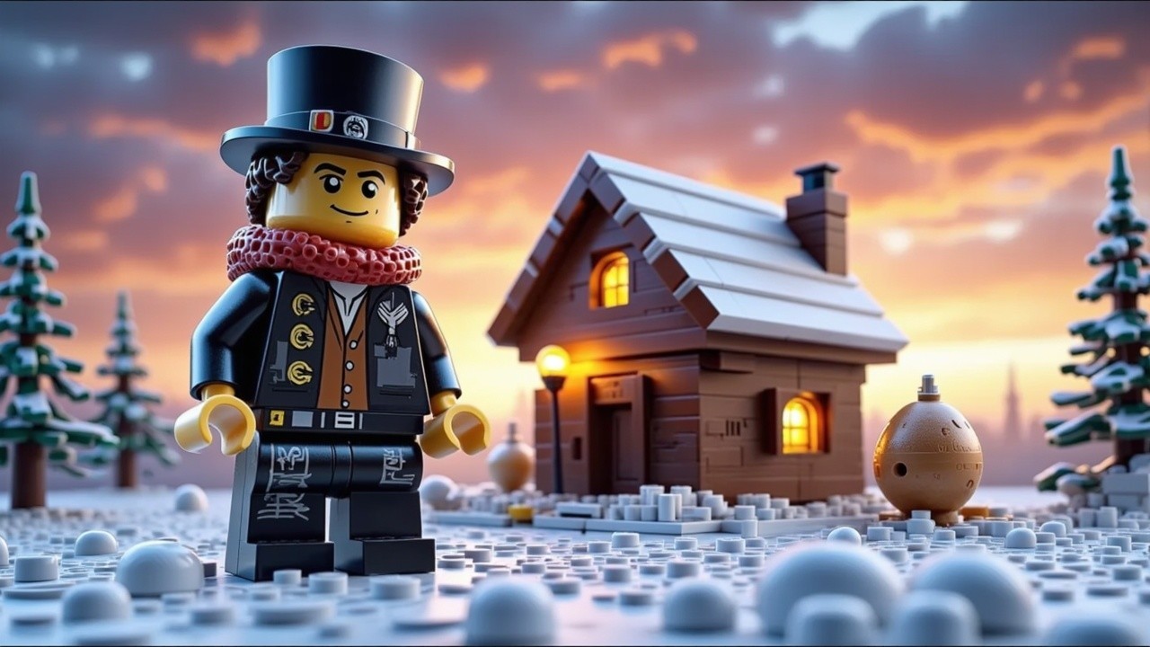 LEGO Minifigure in Snowy Landscape with Cabin