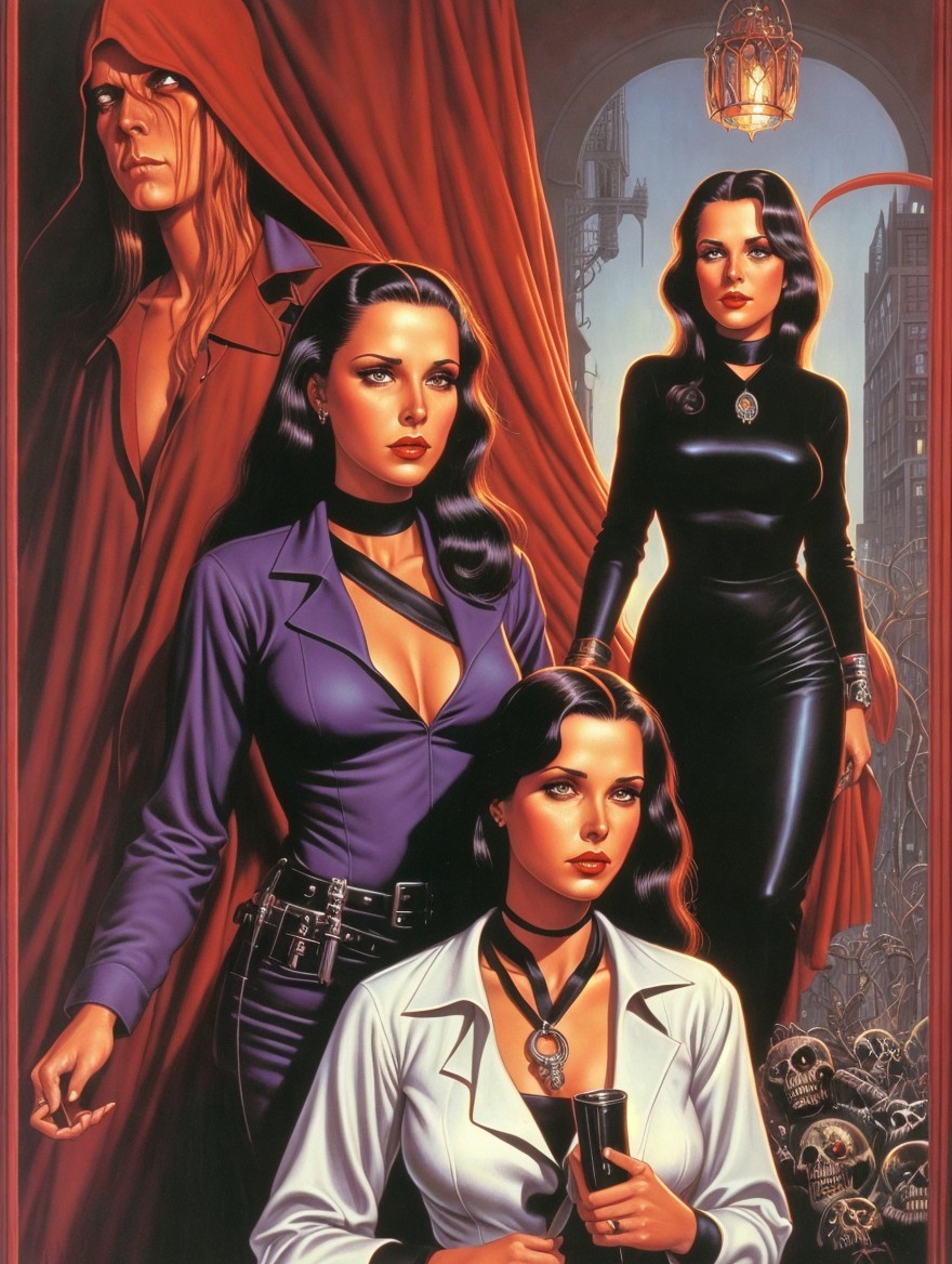 Stylish Women in Urban Gothic Setting with Mystery