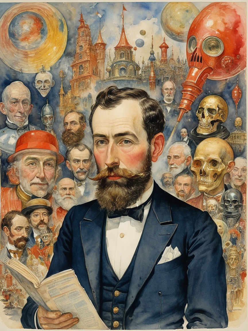Portrait of a Man in Tuxedo Surrounded by Collage Elements
