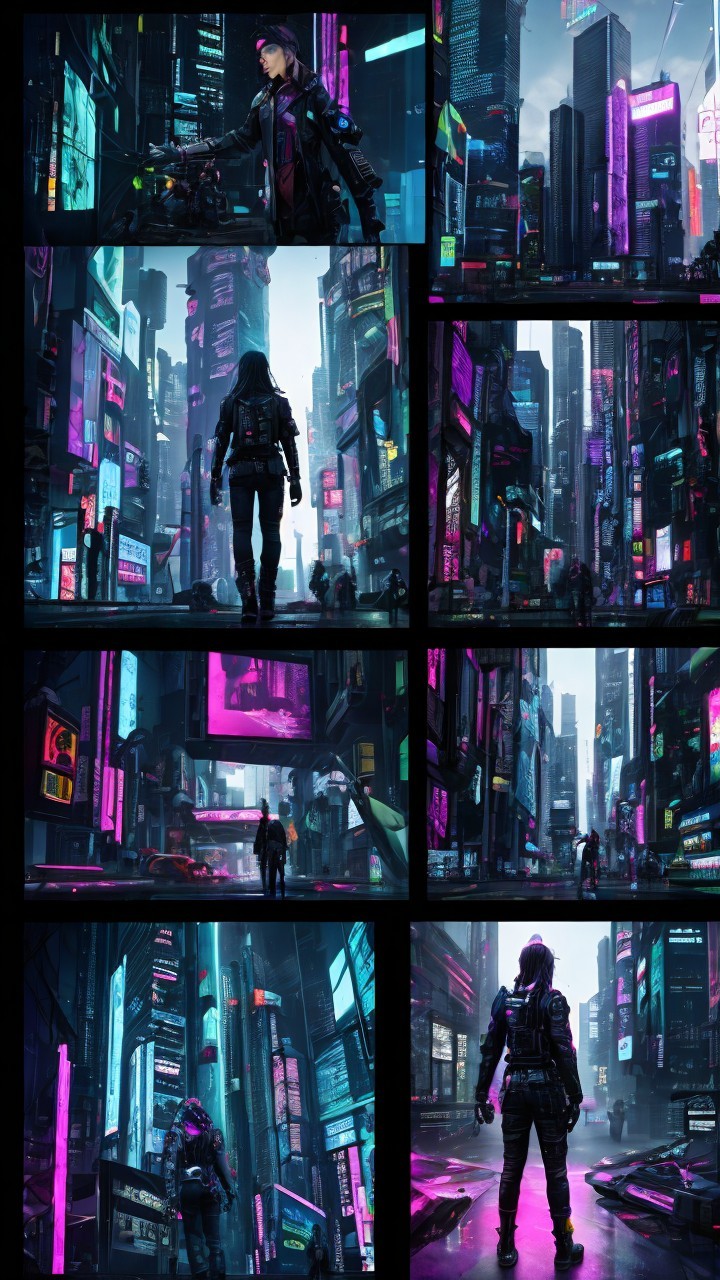 Futuristic City Street Scenes in Cyberpunk Style