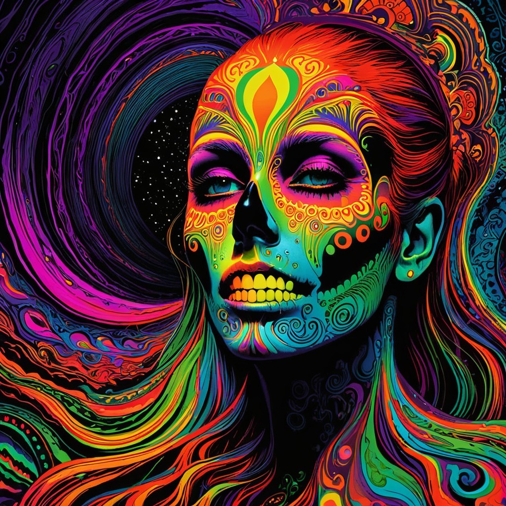 Psychedelic Sugar Skull Face with Colorful Background