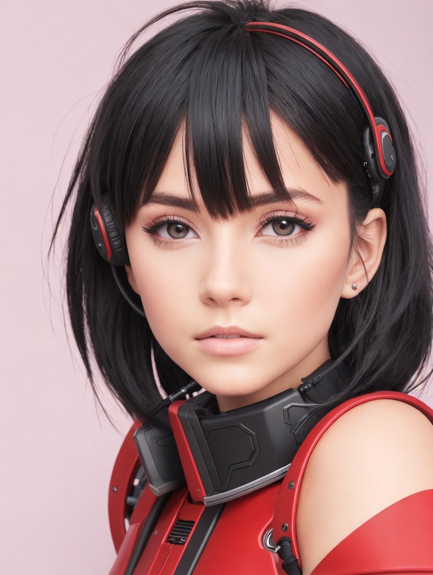 Portrait of a young woman in futuristic attire with headset