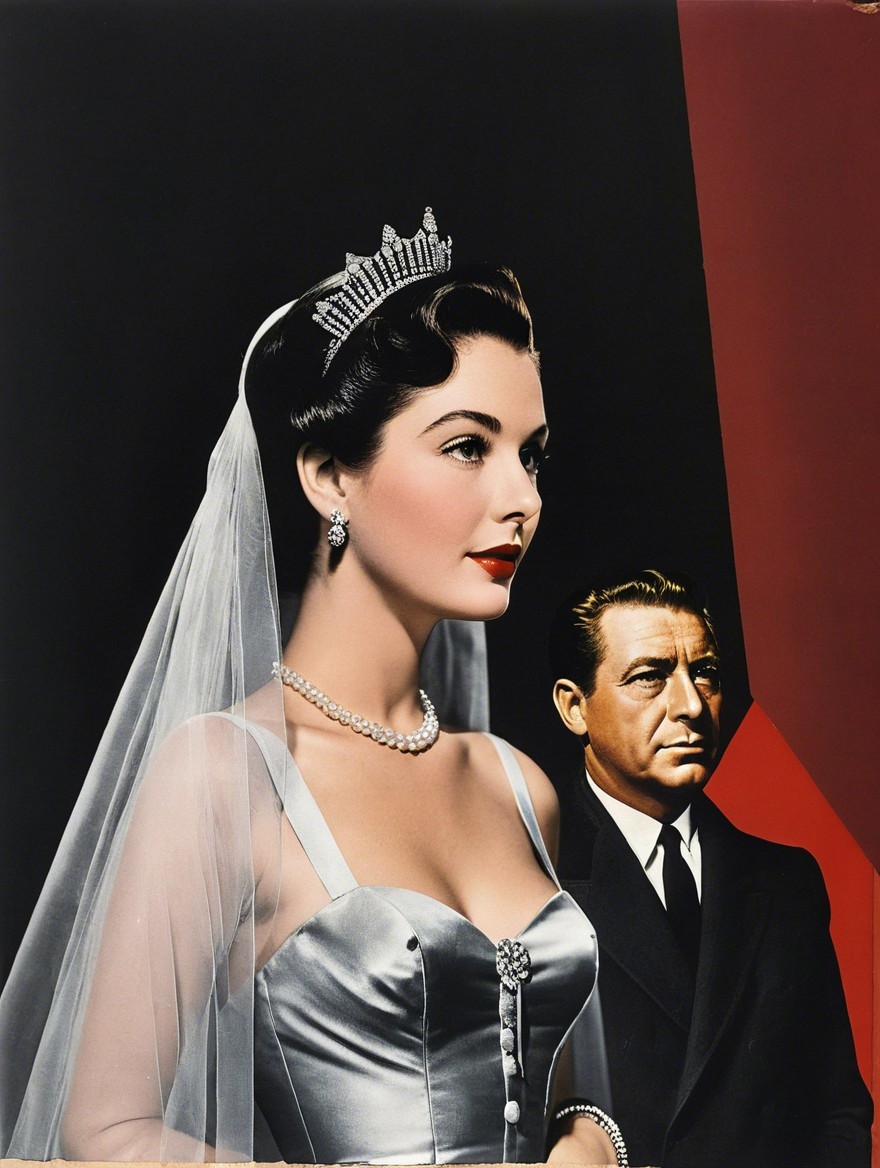 Glamorous bride in silver gown with elegant backdrop