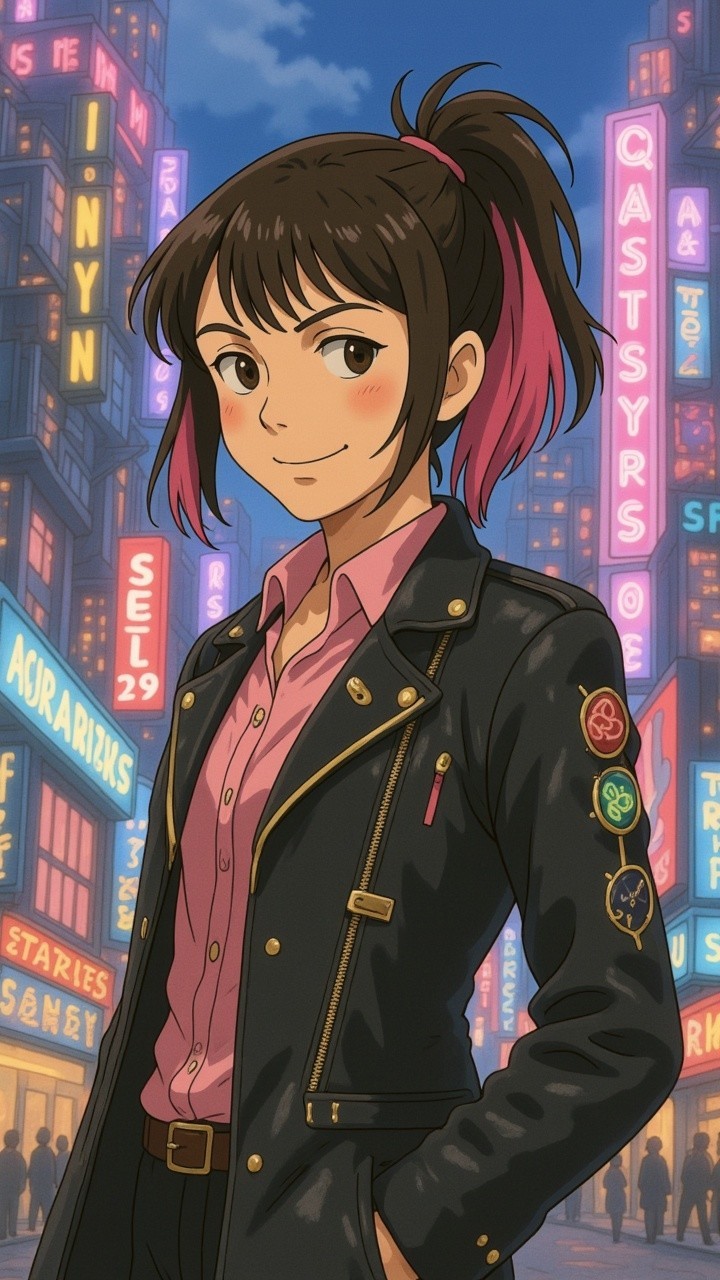 Confident Young Woman in Vibrant Urban Setting