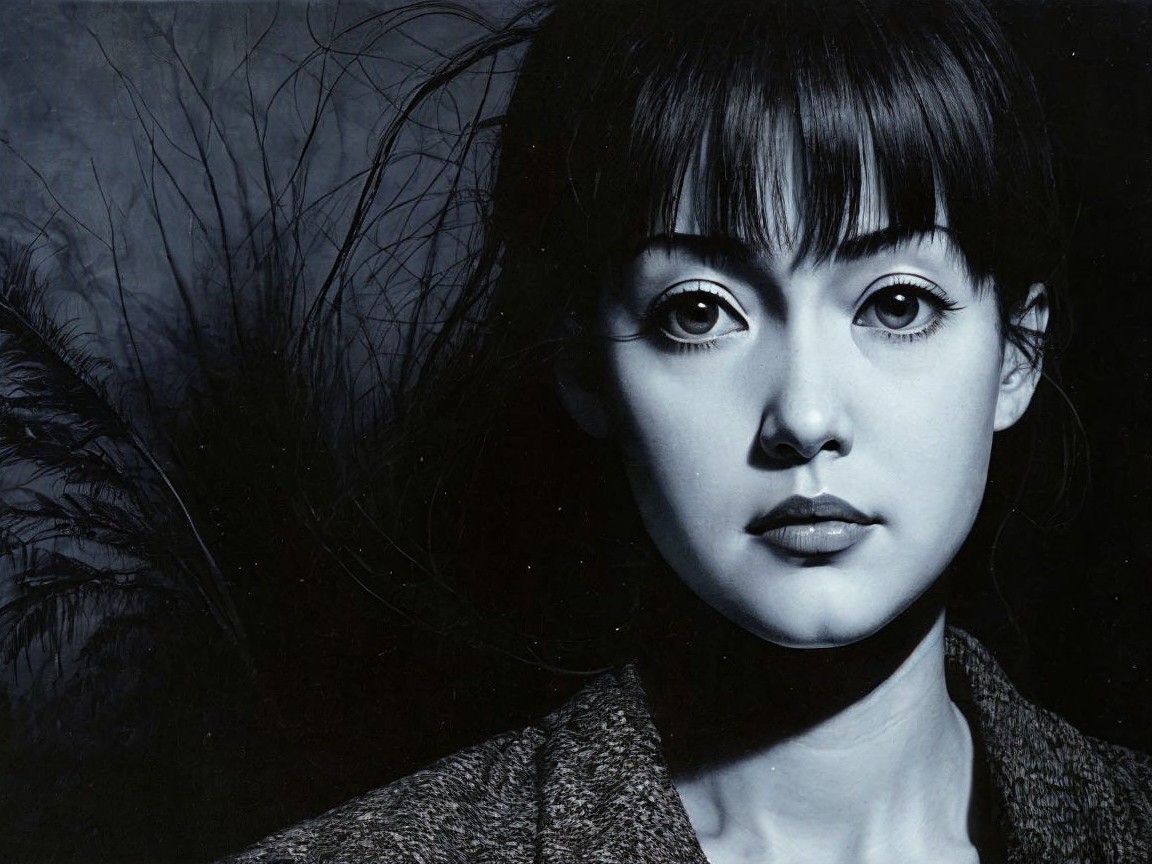 Monochrome Portrait of a Woman with Expressive Eyes