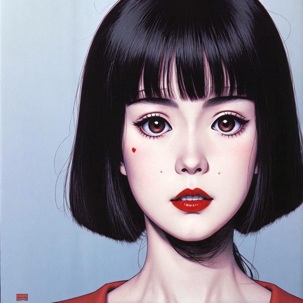 Digital Portrait of a Young Woman with Bob Haircut