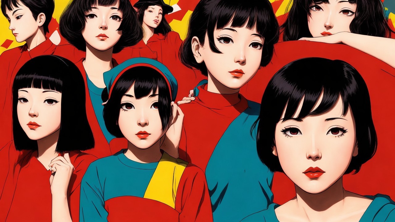 Vibrant Illustration of Young Women in Colorful Attire