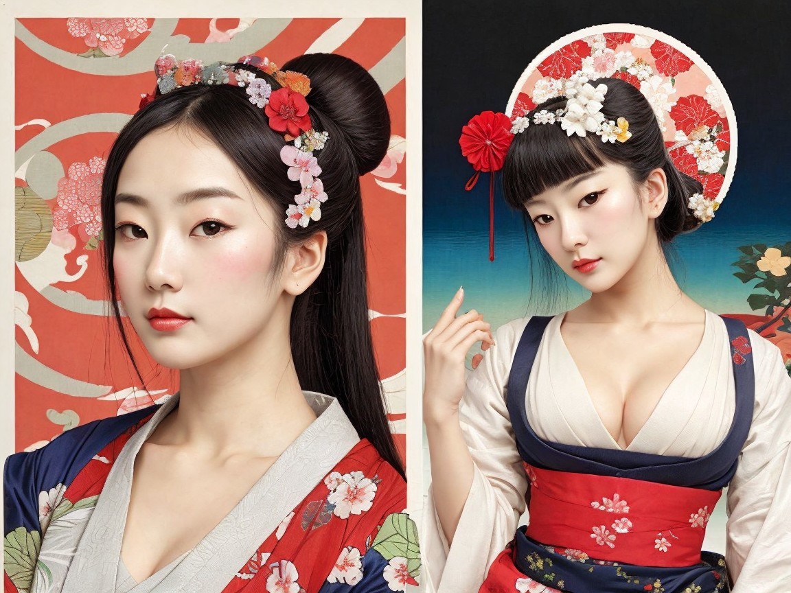 Art Deco Images of Asian Women in Kimono Attire