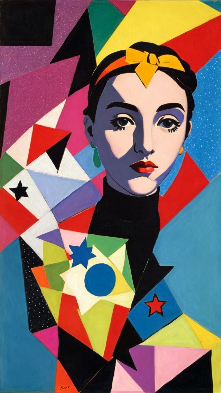 Colorful Portrait of Woman with Geometric Background