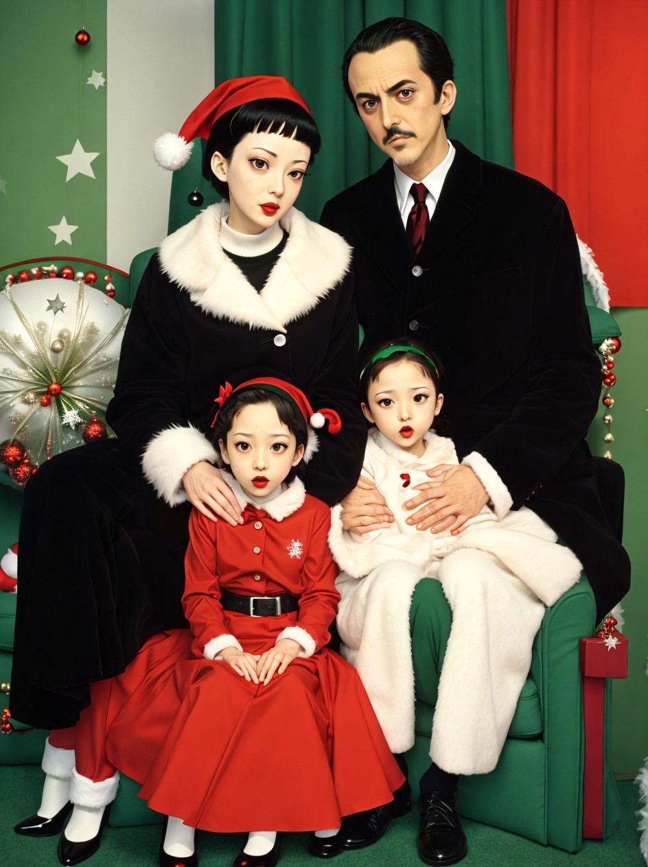 Stylized Family Portrait with Doll-like Features