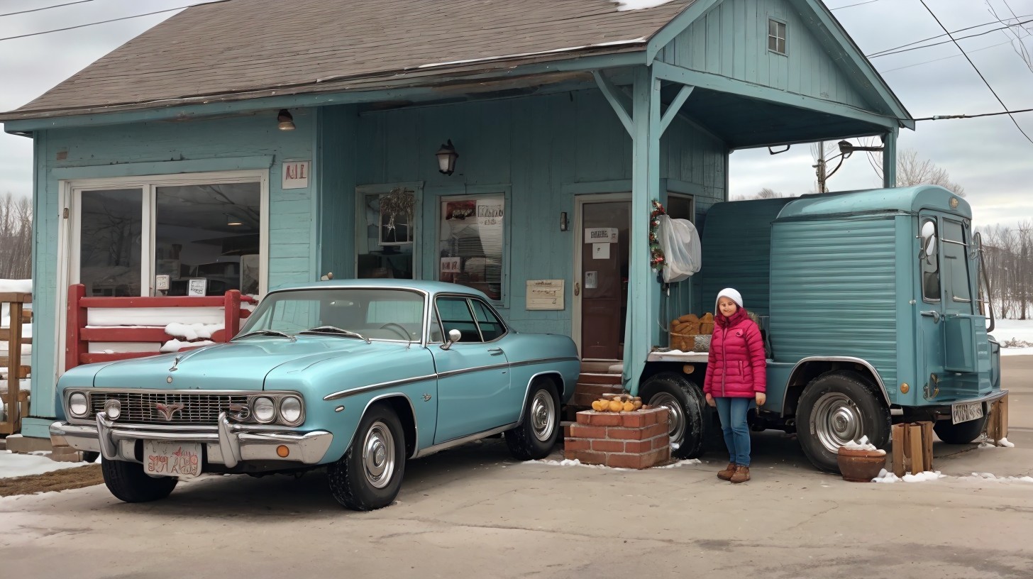 Vintage Chevrolet Impala and Truck by Rustic Building