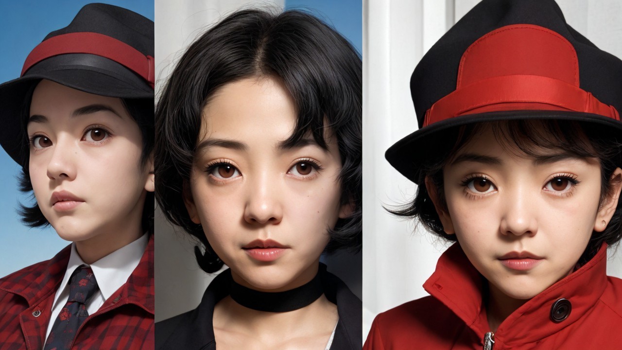 Young girl in stylish outfits with striking makeup