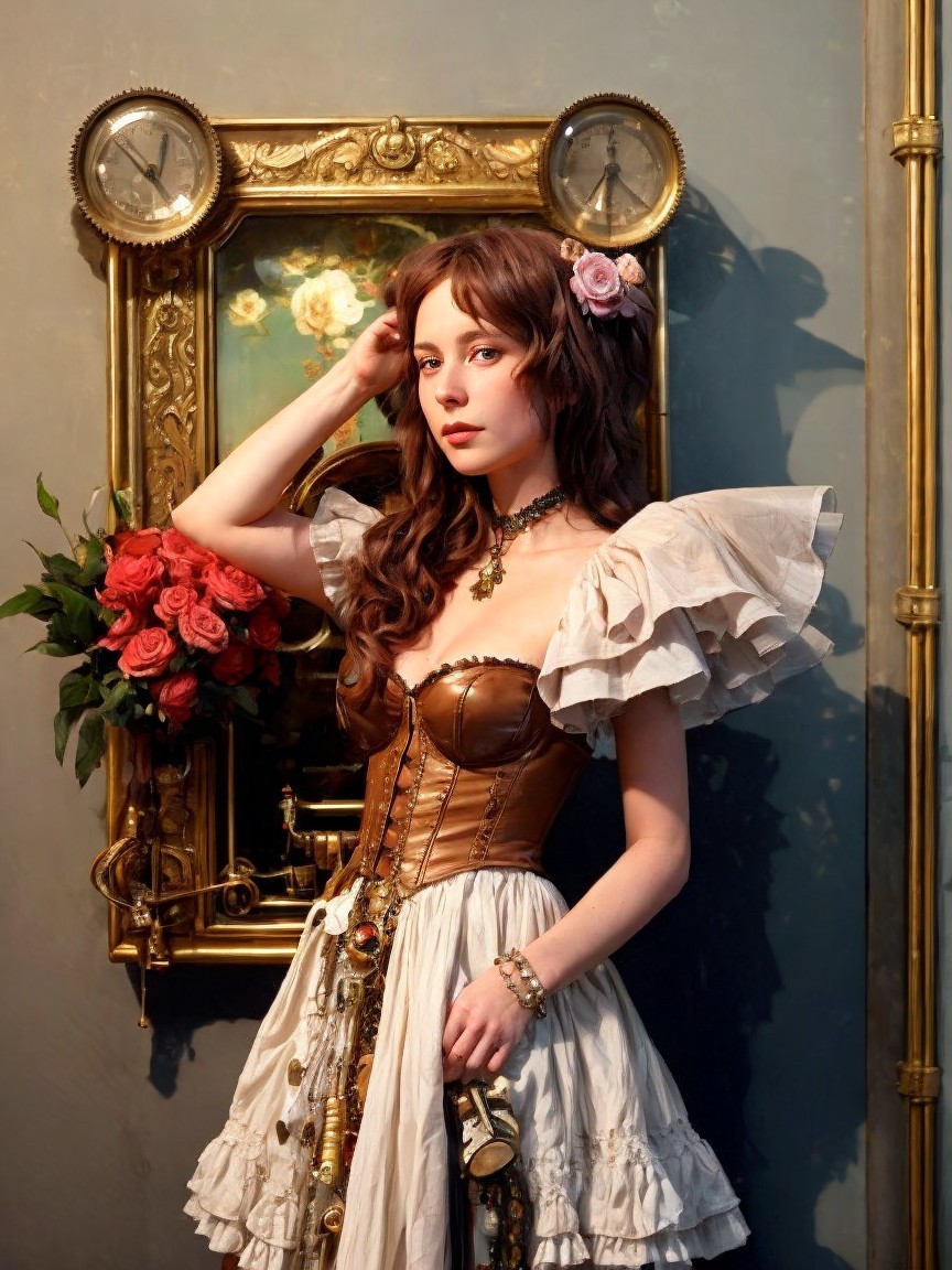 Vintage-Inspired Outfit with Romantic Background Elements