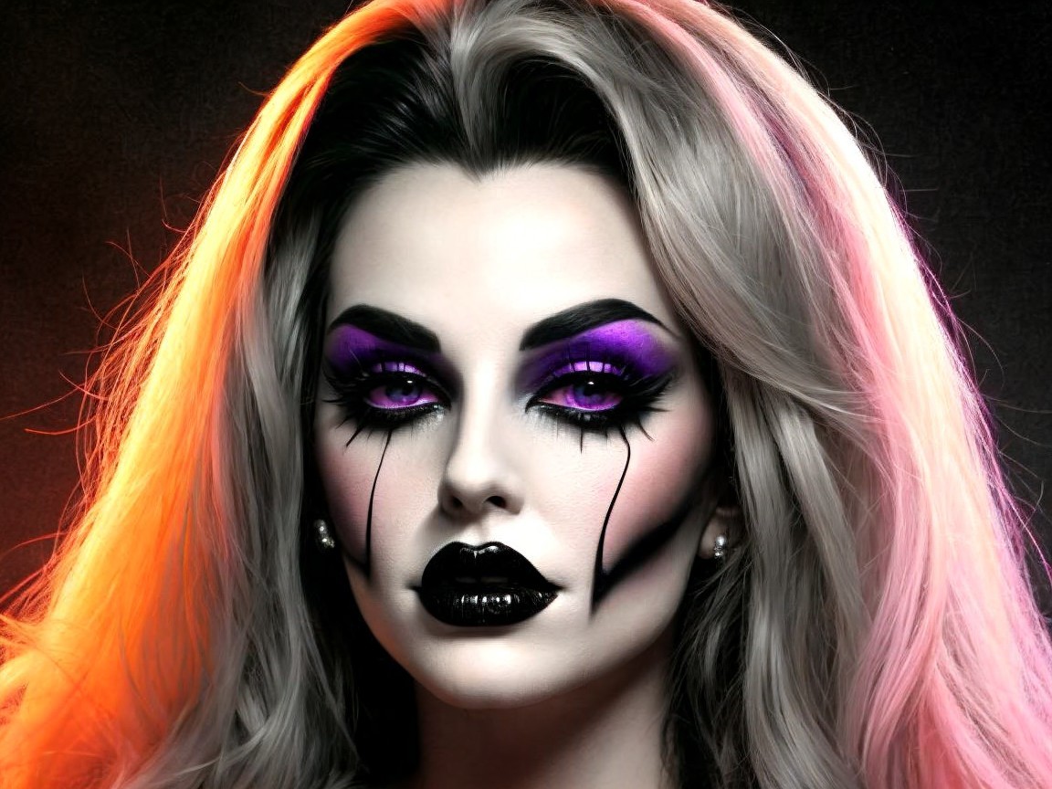 Dramatic Portrait with Bold Makeup and Flowing Hair