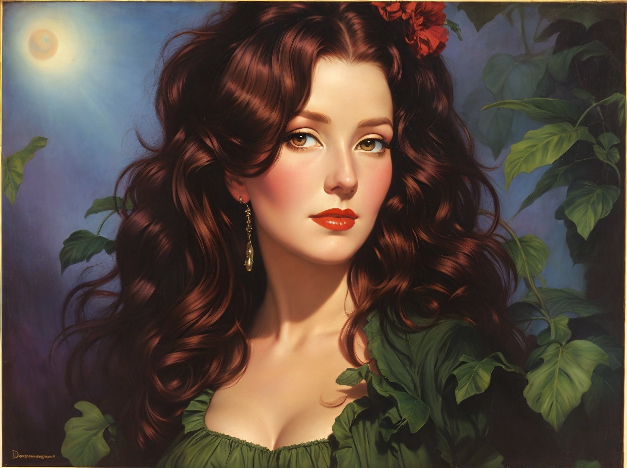 Fantasy Portrait of a Woman with Auburn Hair and Green Dress