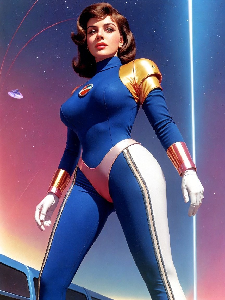 Futuristic Female Character in Cosmic Sci-Fi Setting