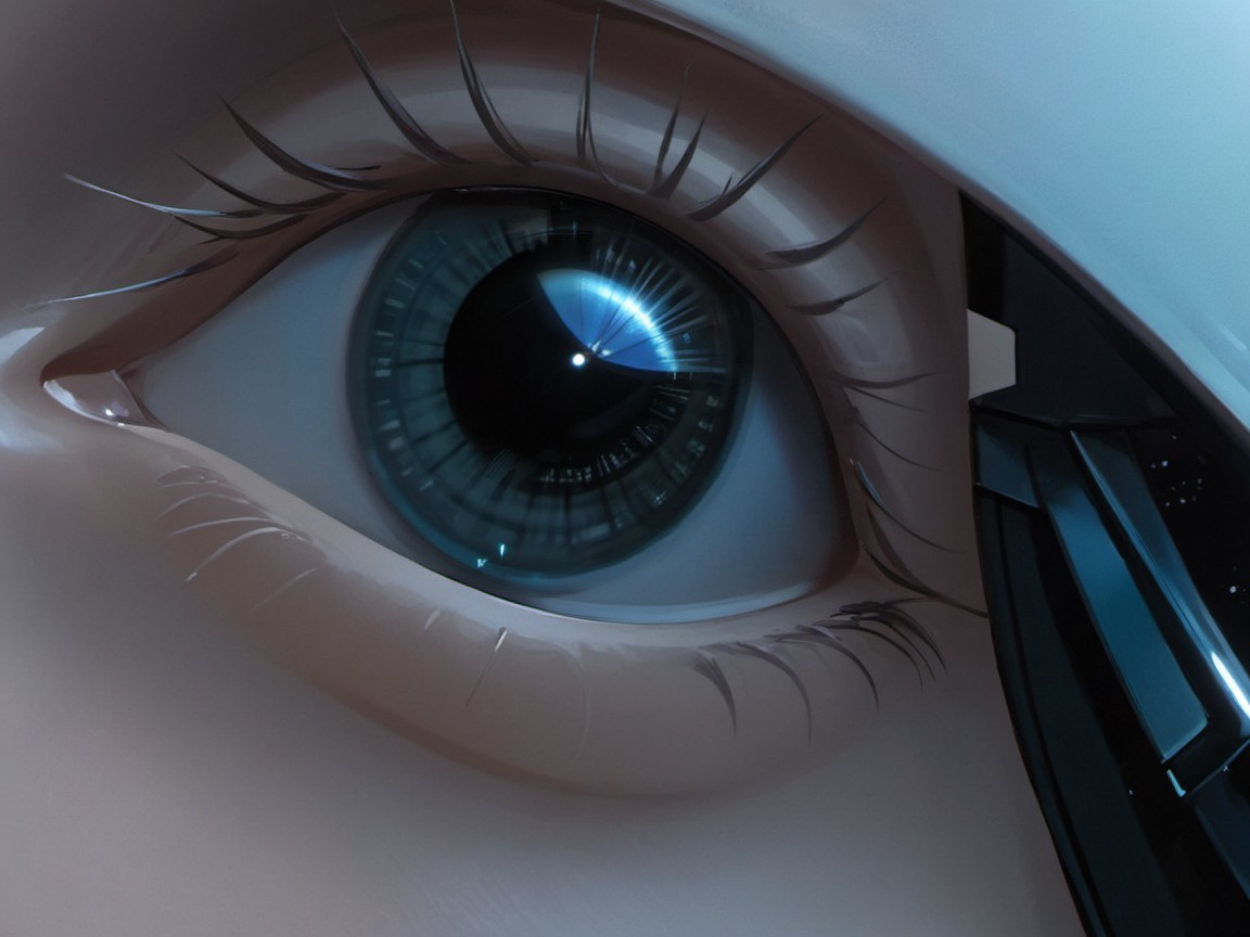 Close-Up of a Humanoid Eye with Cybernetic Features
