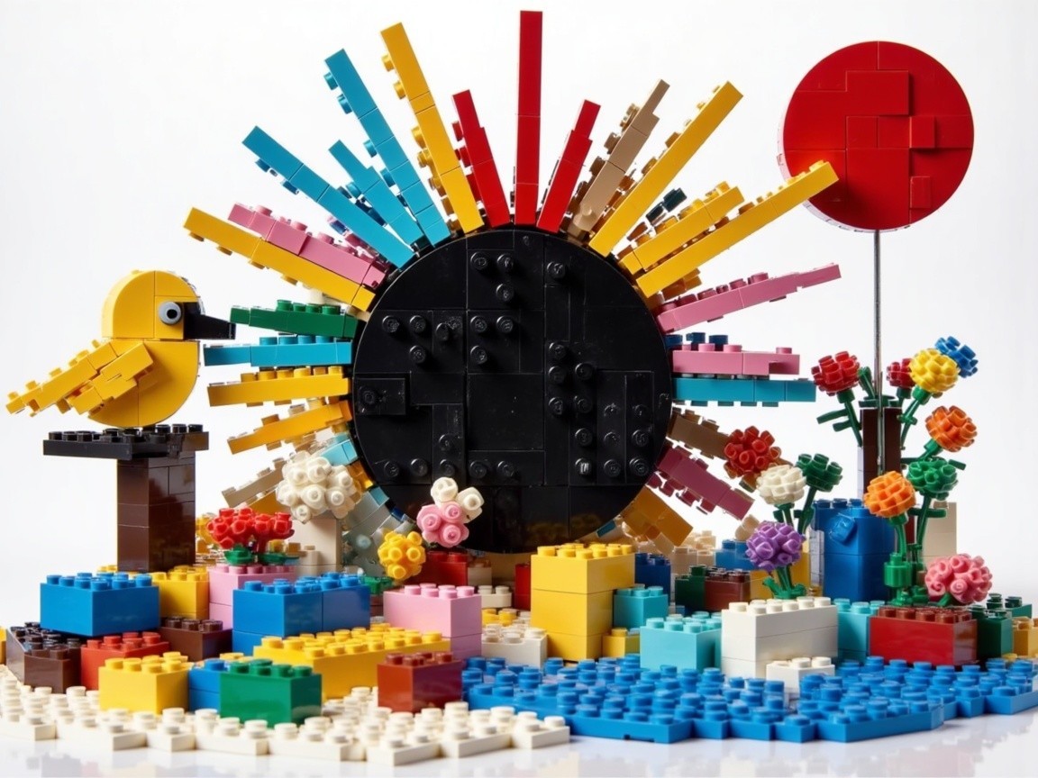 Vibrant LEGO Scene with Colorful Structures and Nature