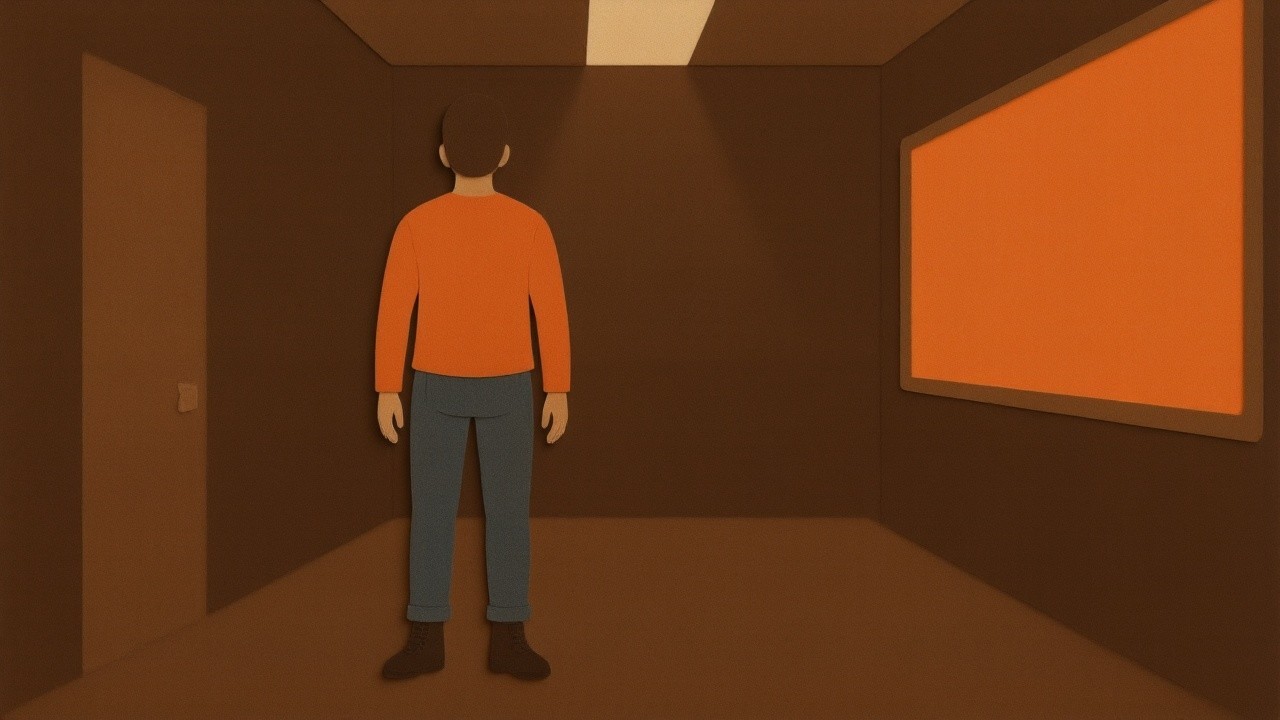 3D Render of Dimly Lit Orange Room with Figure