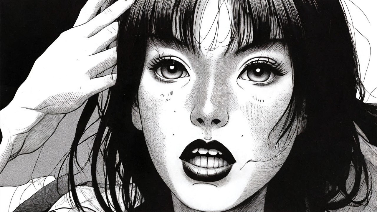 Monochrome Illustration of a Young Woman's Features