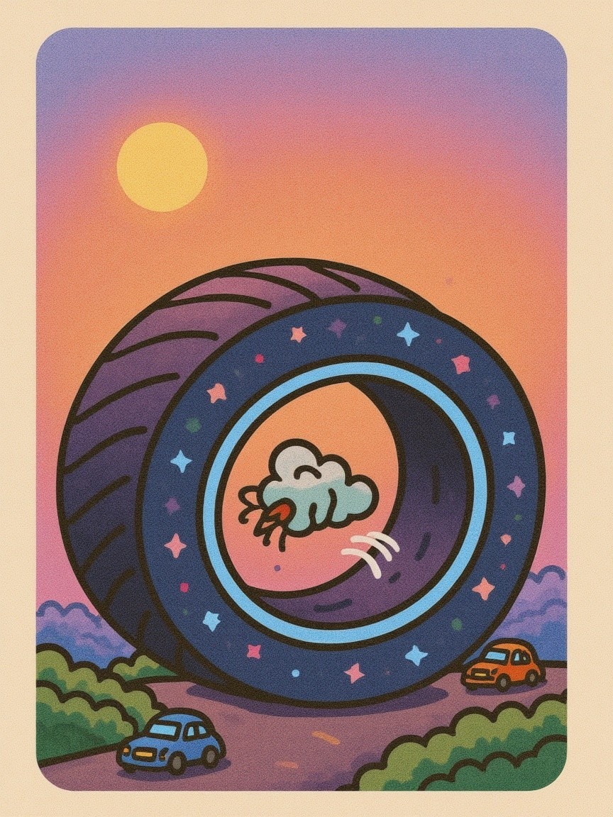 Colorful Tire in Vibrant Sunset Landscape Scene