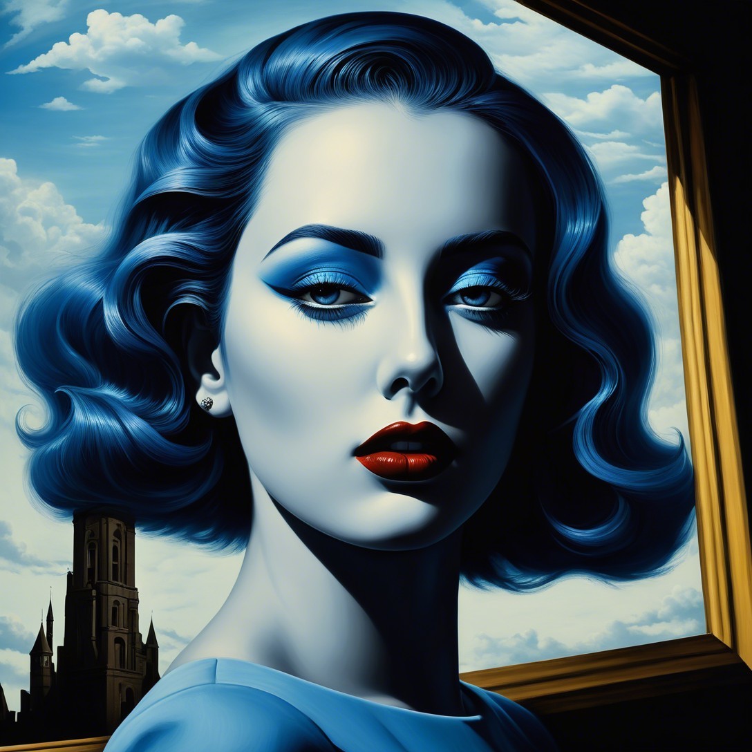 Glamorous Woman with Blue Hair and Dramatic Makeup