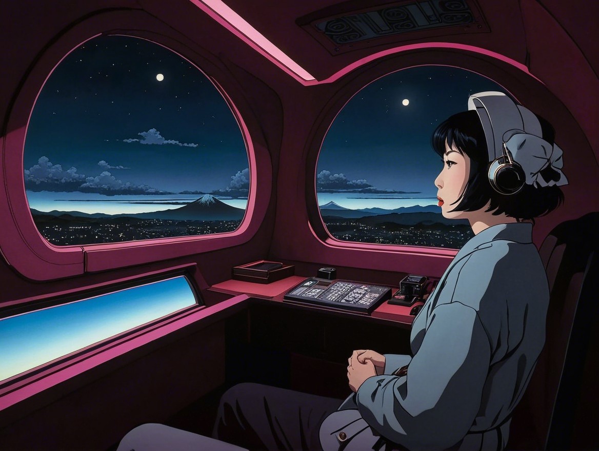 Futuristic Control Room with Starry Night View
