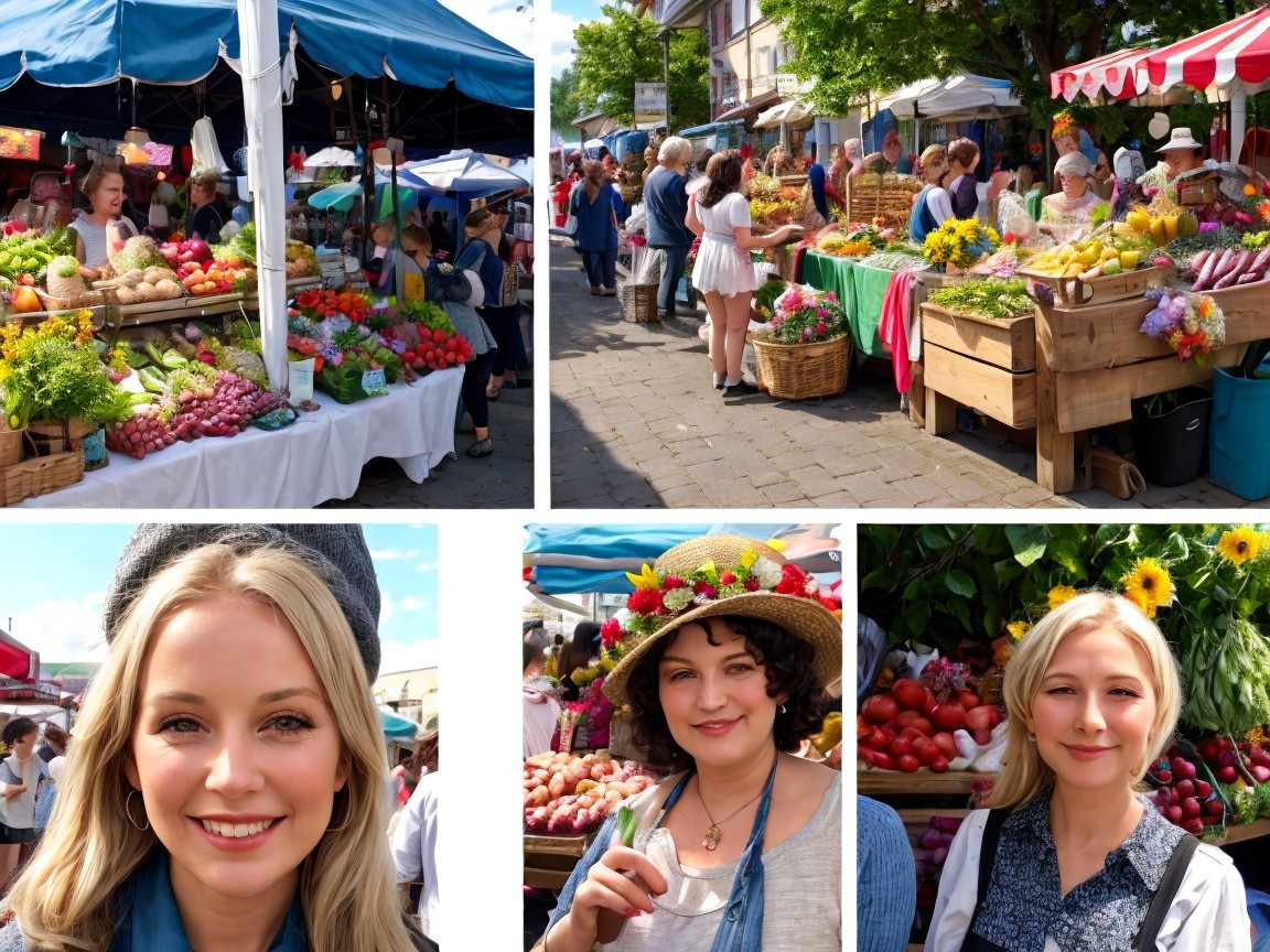 Vibrant Outdoor Market with Fresh Produce and Flowers