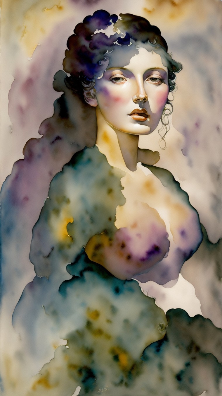 Stylized Female Figure in Dreamlike Ethereal Portrait