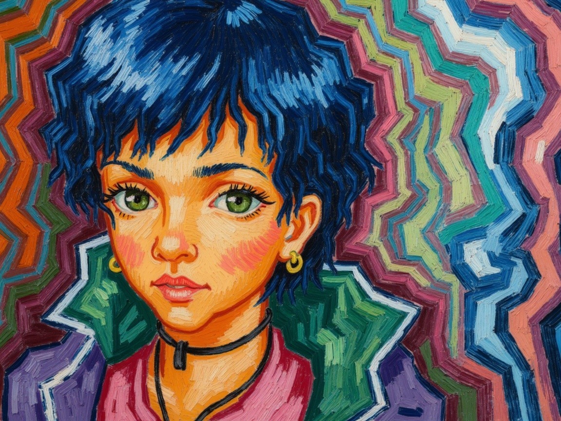 Abstract Portrait of a Young Person with Blue Hair