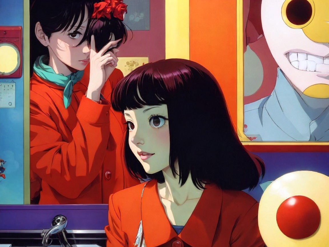 Vibrant Artistic Scene of Two Young Women in Style