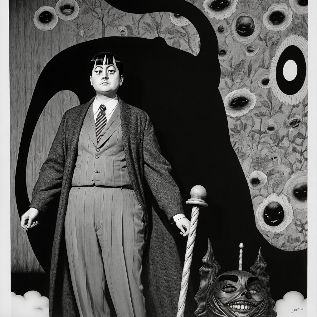 Monochromatic Image of Formal Figure with Surreal Background