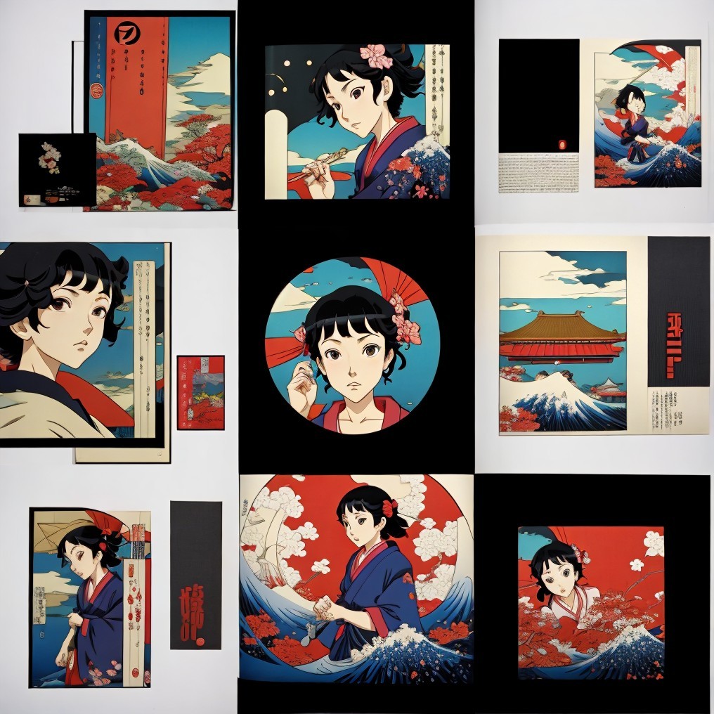 Japanese Collage Artwork with Traditional Kimono Themes
