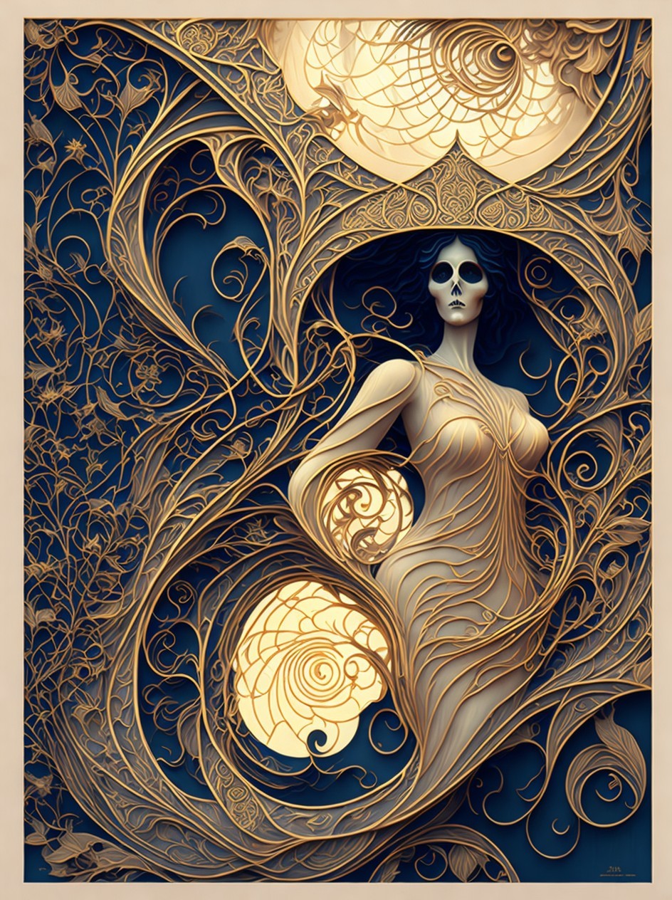 Digital Illustration of Feminine Figure in Gilded Frame