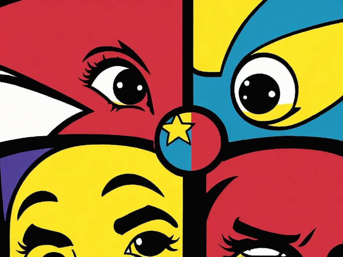 Vibrant Pop Art Design with Four Distinct Faces