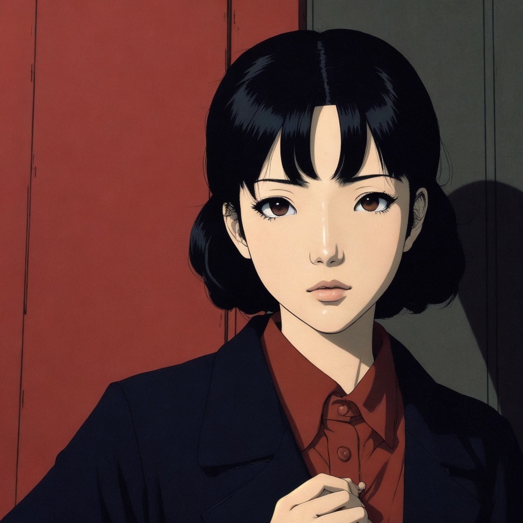 Anime Character with Black Hair and Contemplative Expression