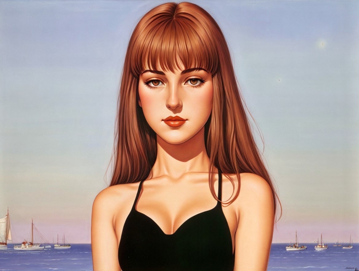 Young woman in black swimsuit by serene seaside