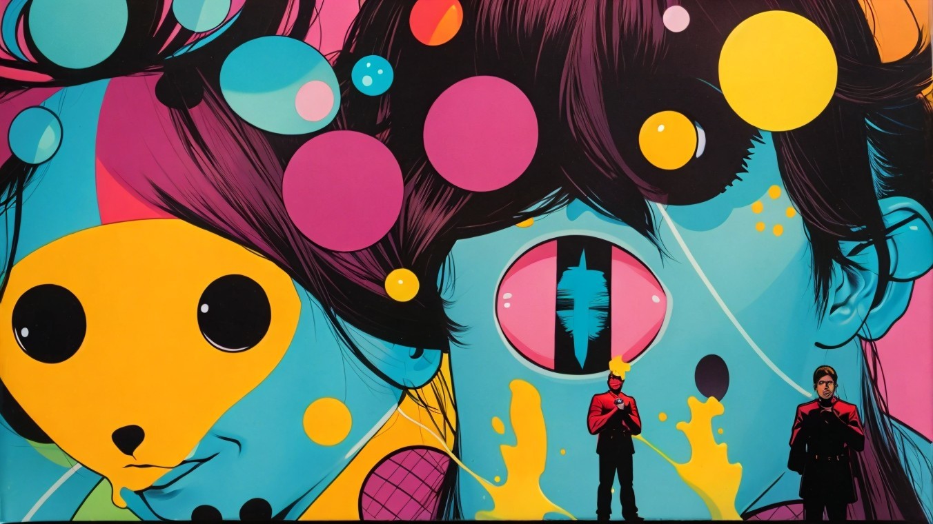 Vibrant Mural with Whimsical Characters and Colors