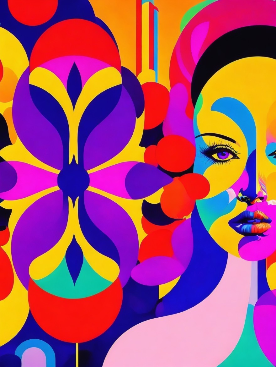 Vibrant Artwork of a Woman's Face with Geometric Patterns