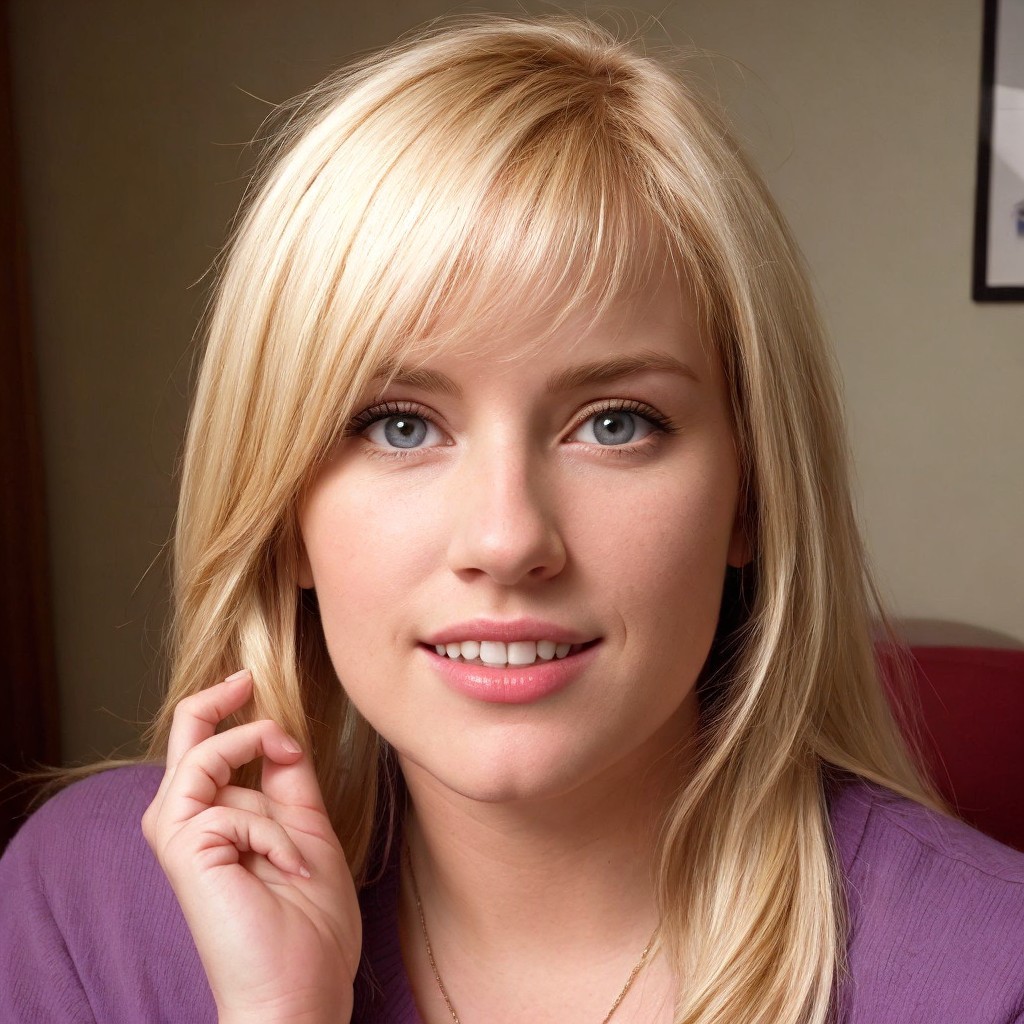 Young woman with blonde hair in a warm indoor scene