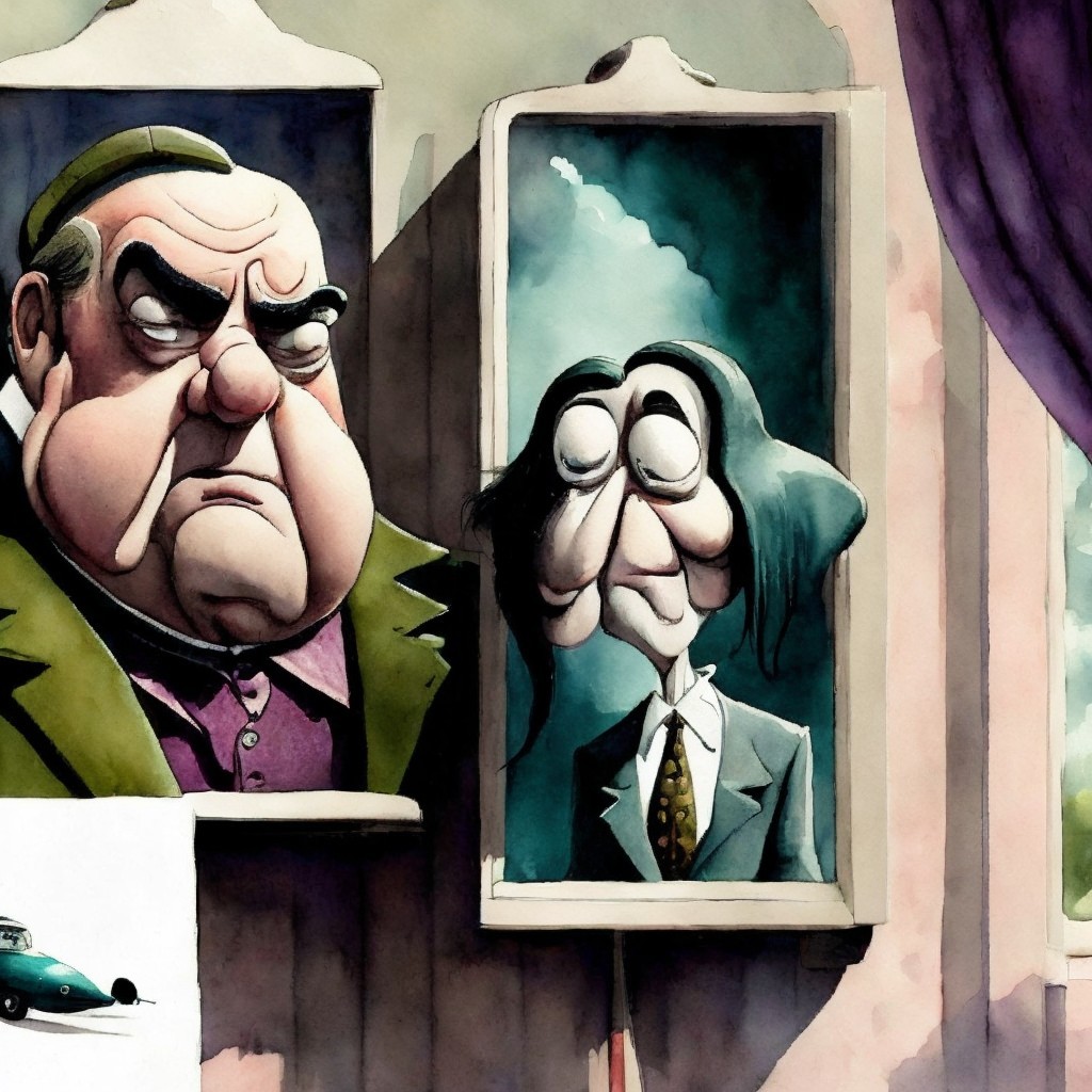 Caricatured Characters in Whimsical Dim Lighting