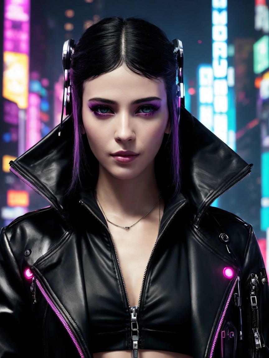Futuristic Urban Scene with Neon Lights and Fashion