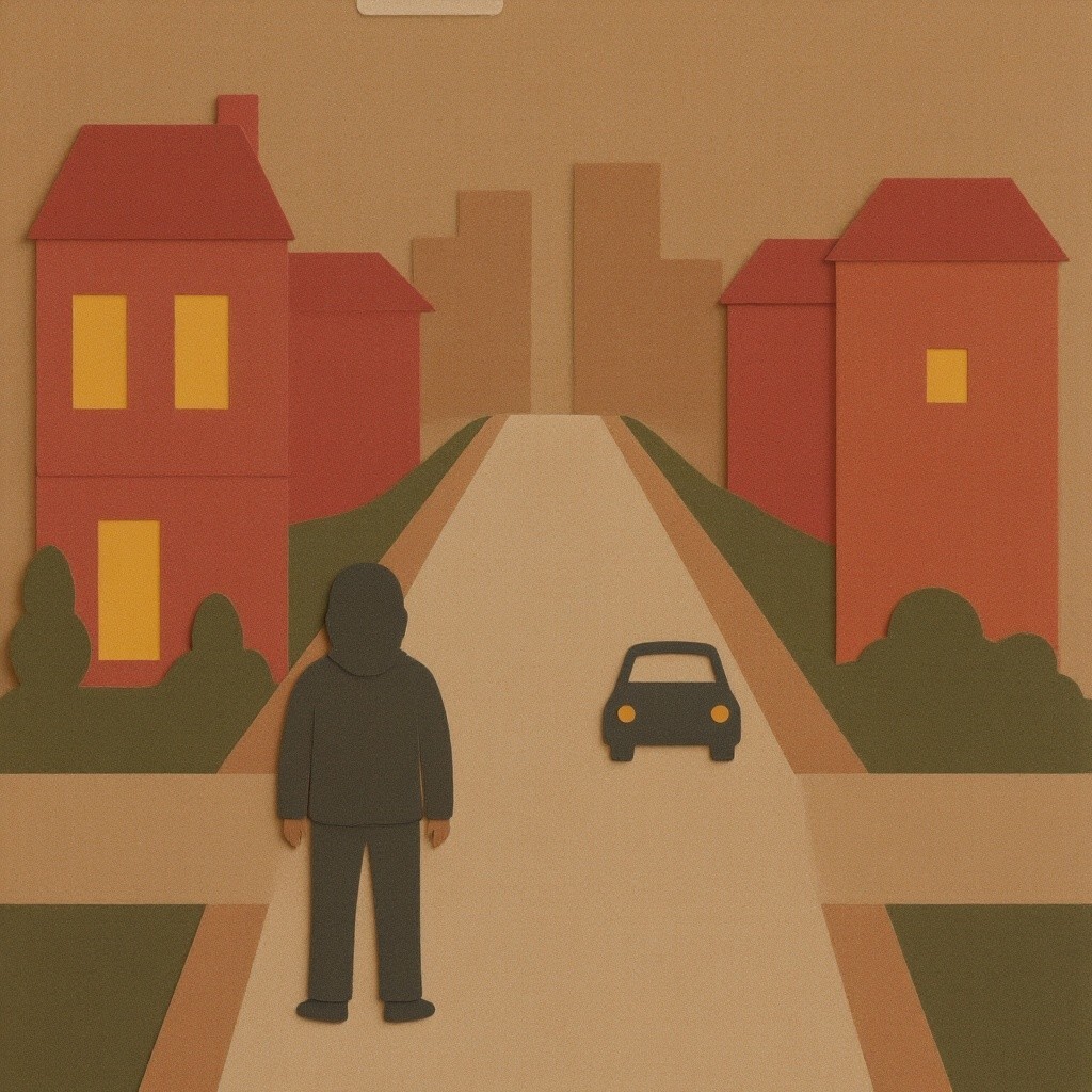 Minimalist Paper Cut-Out Scene of Urban Solitude