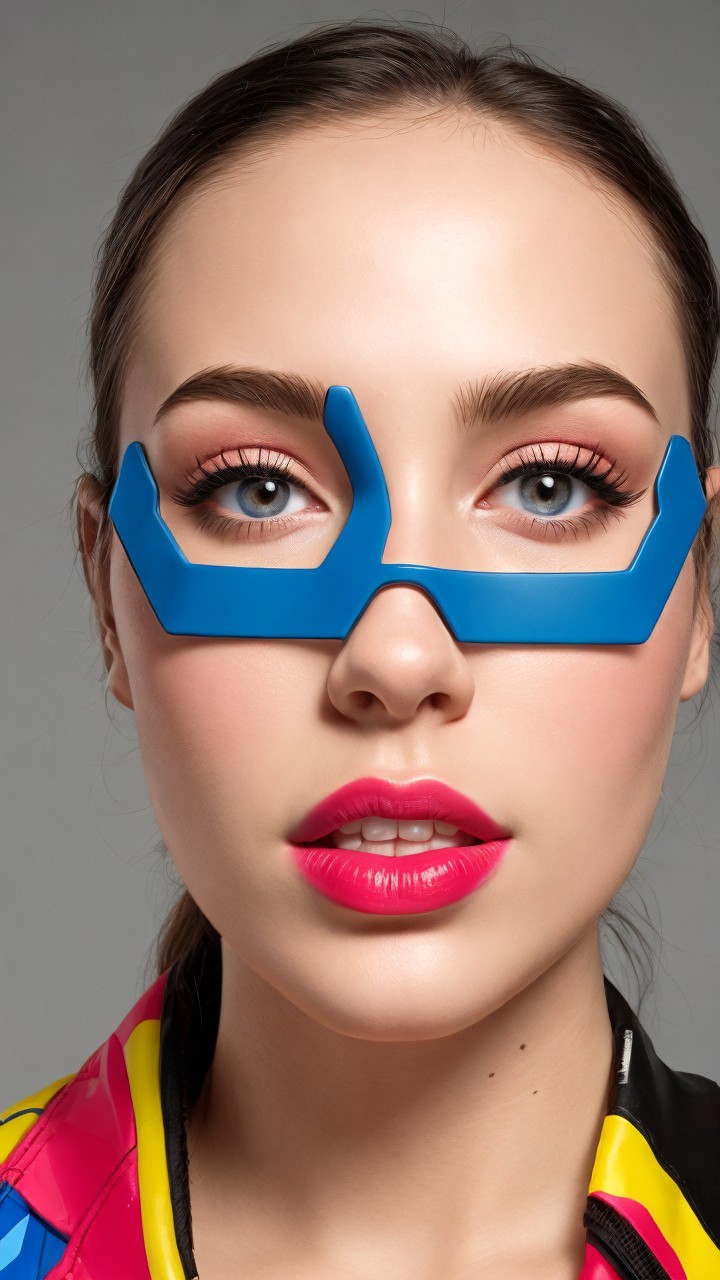 Portrait of a Young Woman with Blue Geometric Eyewear